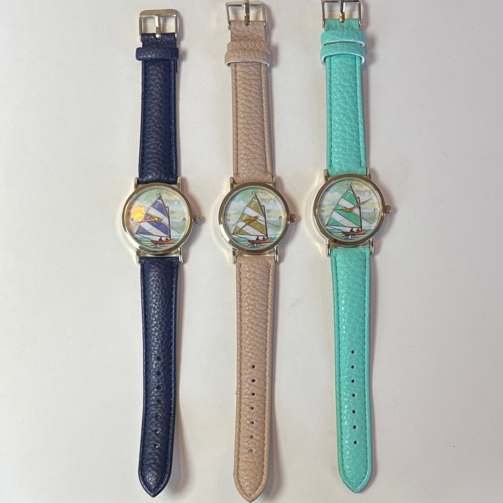 THREE Geneva Sailboat Themed Watches